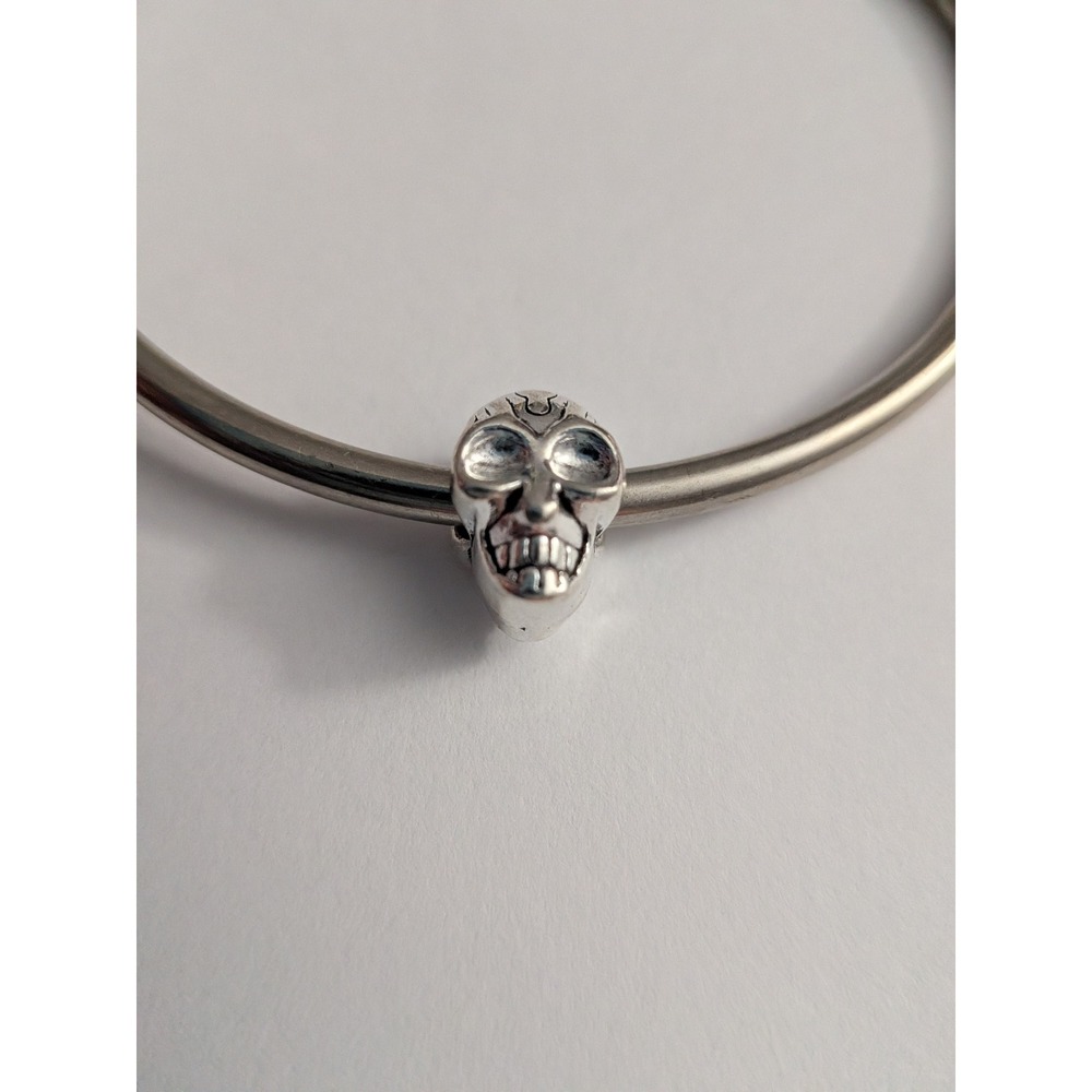 Silver Skull Bead Charm for European Style Bracelets Gothic Edgy Jewelry